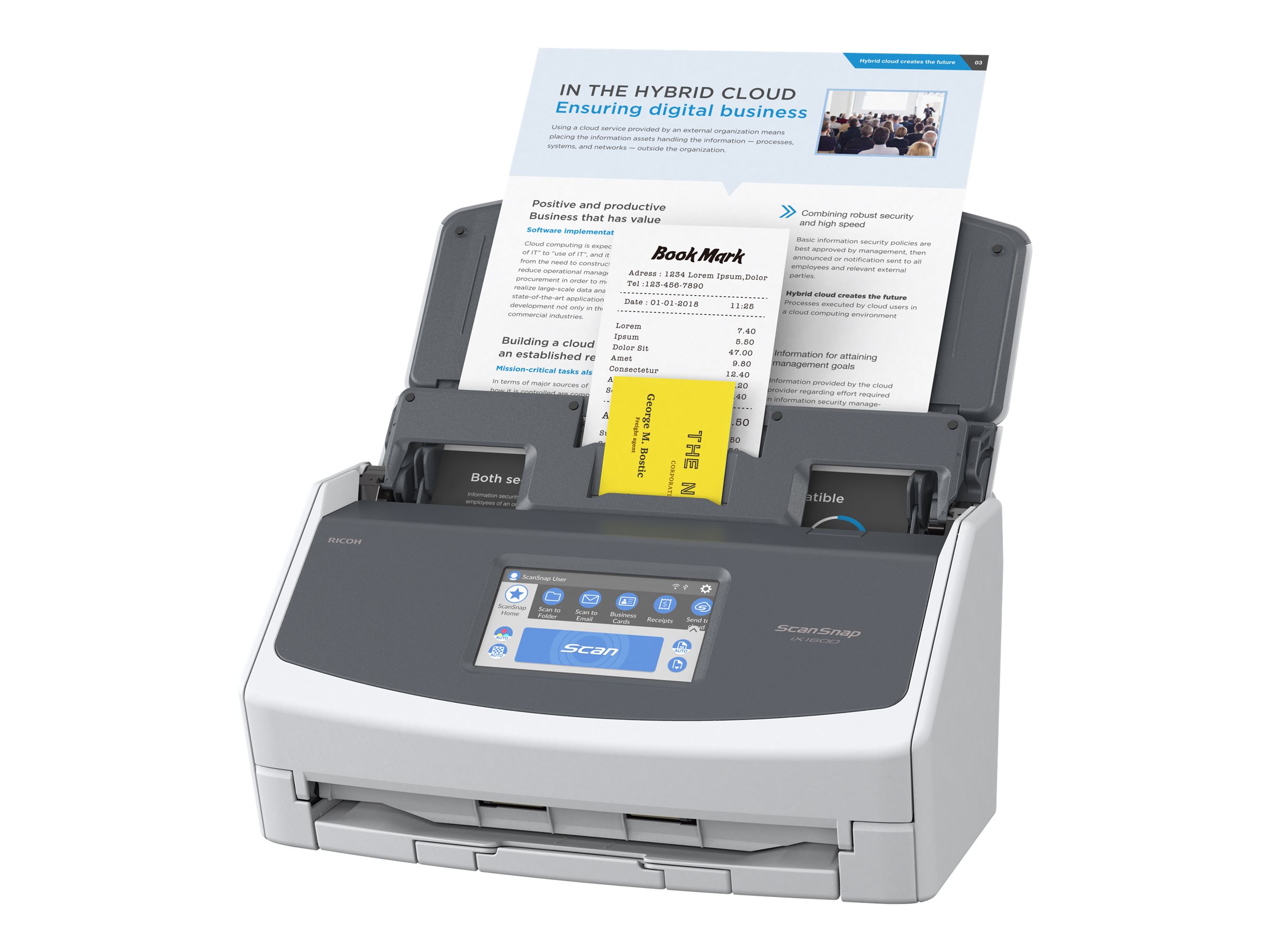 Ricoh ScanSnap iX1600 - Dokumentenscanner - Dual-CIS - Duplex - 279 x 432mm - 600 dpi x 600 dpi - bis zu 40 Seiten/Min. (einfarbig)/ bis zu 40 Seiten/Min. (Farbe) - automatischer Dokumenteneinzug (50