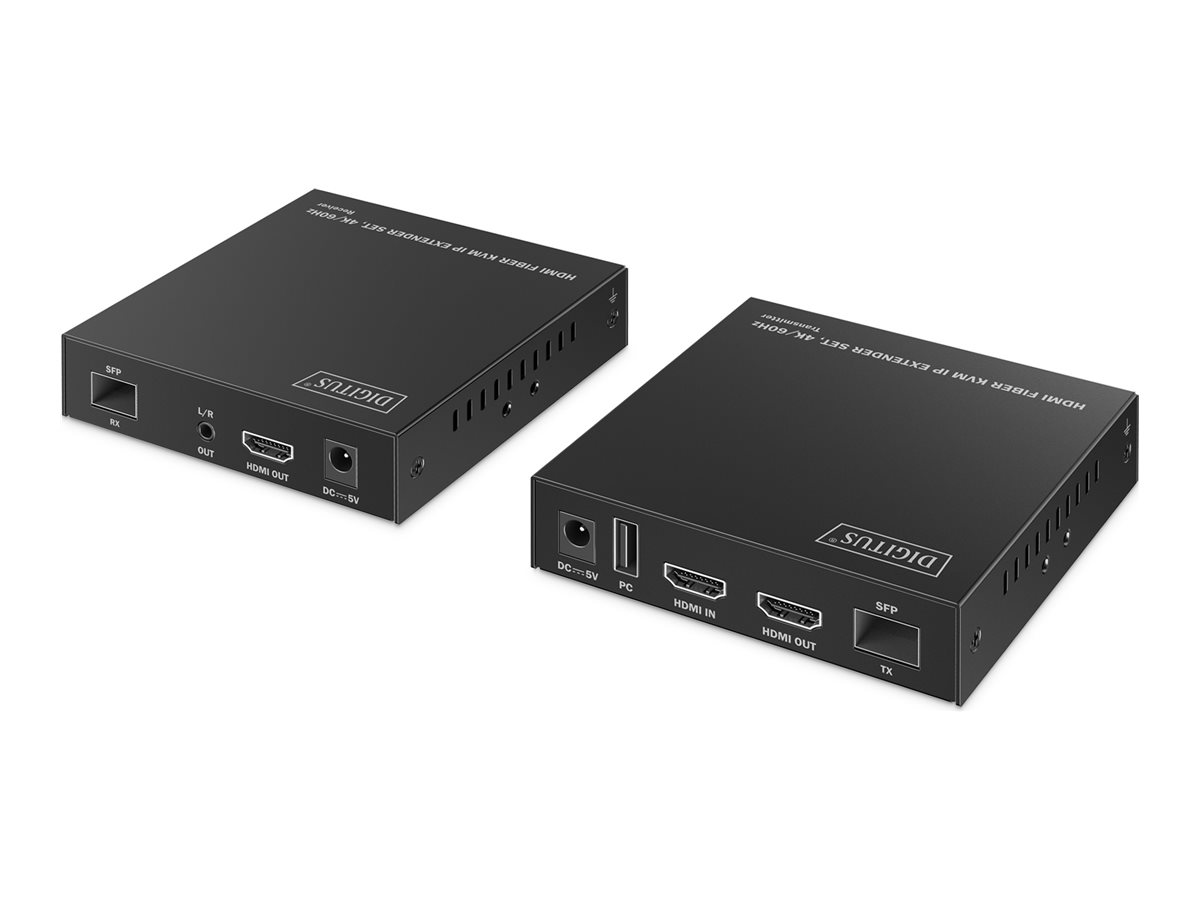 DIGITUS HDMI Fiber KVM IP Extender Set, 4K/60HzExtender - HDMI - 1GbE - USB - über Glasfaser - USB - bis zu 40 km