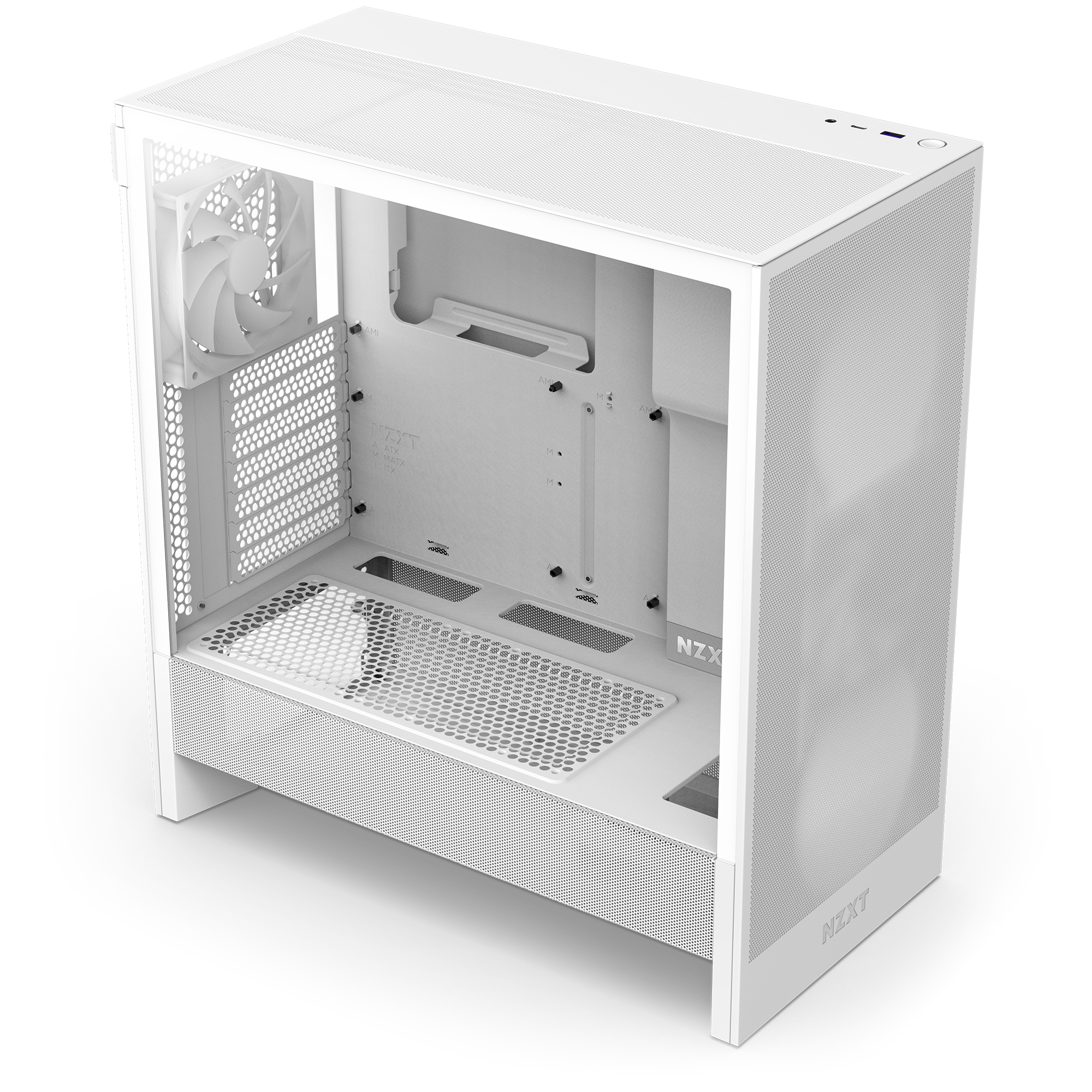 NZXT H series H5 Flow - Mid tower - E-ATX - Seitenteil mit Fenster (gehärtetes Glas)keine Spannungsversorgung - weiß - USB/Audio