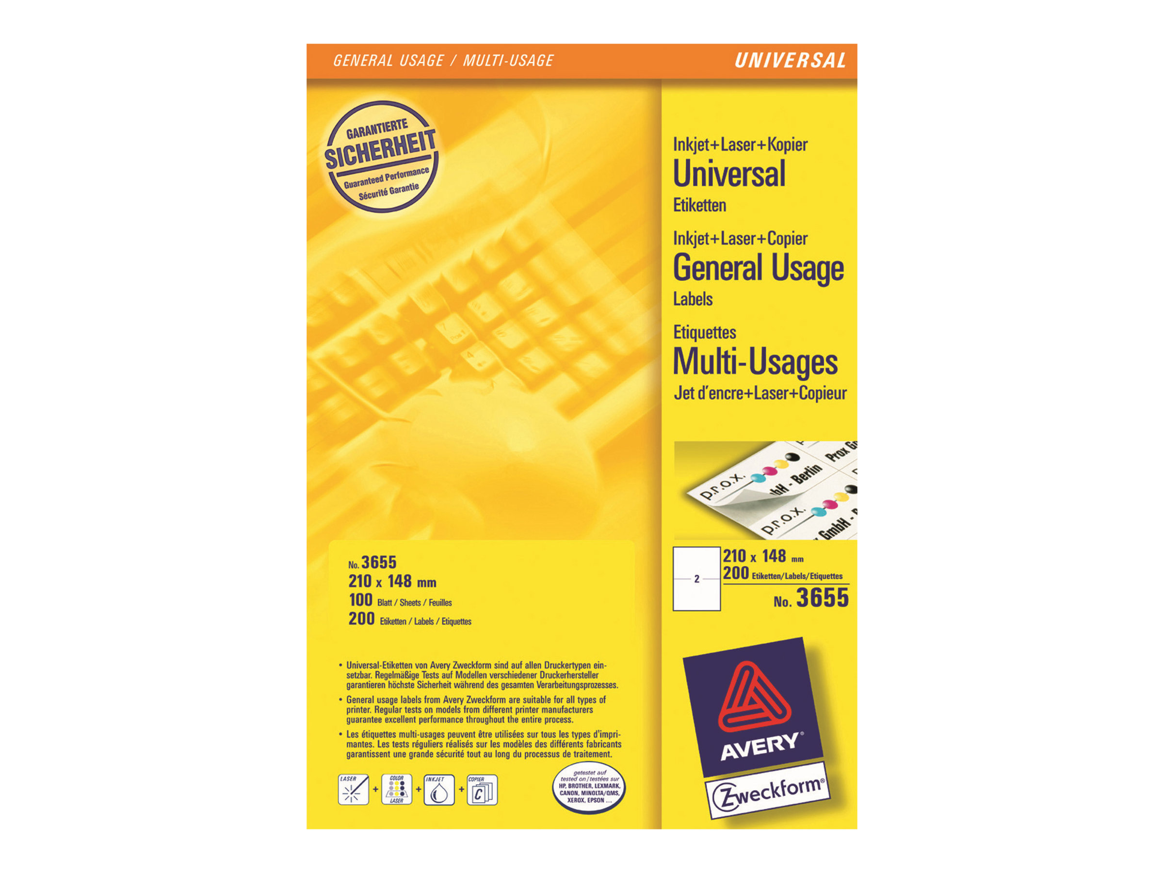 Avery Zweckform Avery - Weiß - 210 x 148 mm 200 Etikett(en) (100 Bogen x 2)