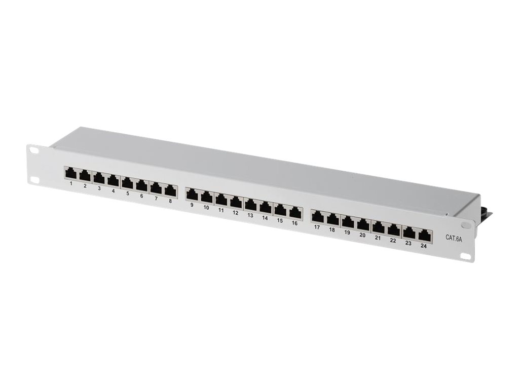 Helos Patch Panel - CAT 6a - STP - RJ-45 X 24 - Grau, RAL 7035 - 1U - 48.3 cm (19")24-Port