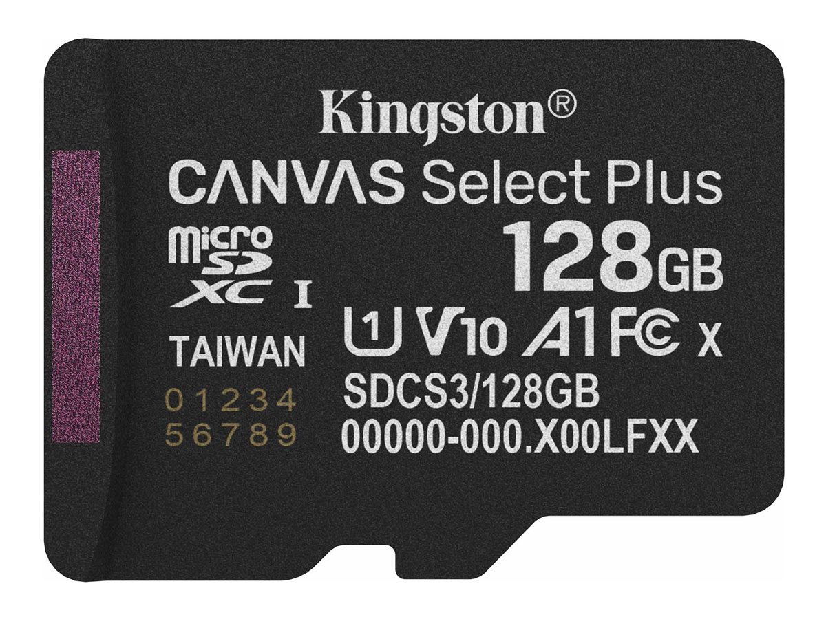Kingston Canvas Select Plus - Flash-Speicherkarte128 GB - A1 / Video Class V10 / UHS-I U1 / Class10 - microSDXC UHS-I