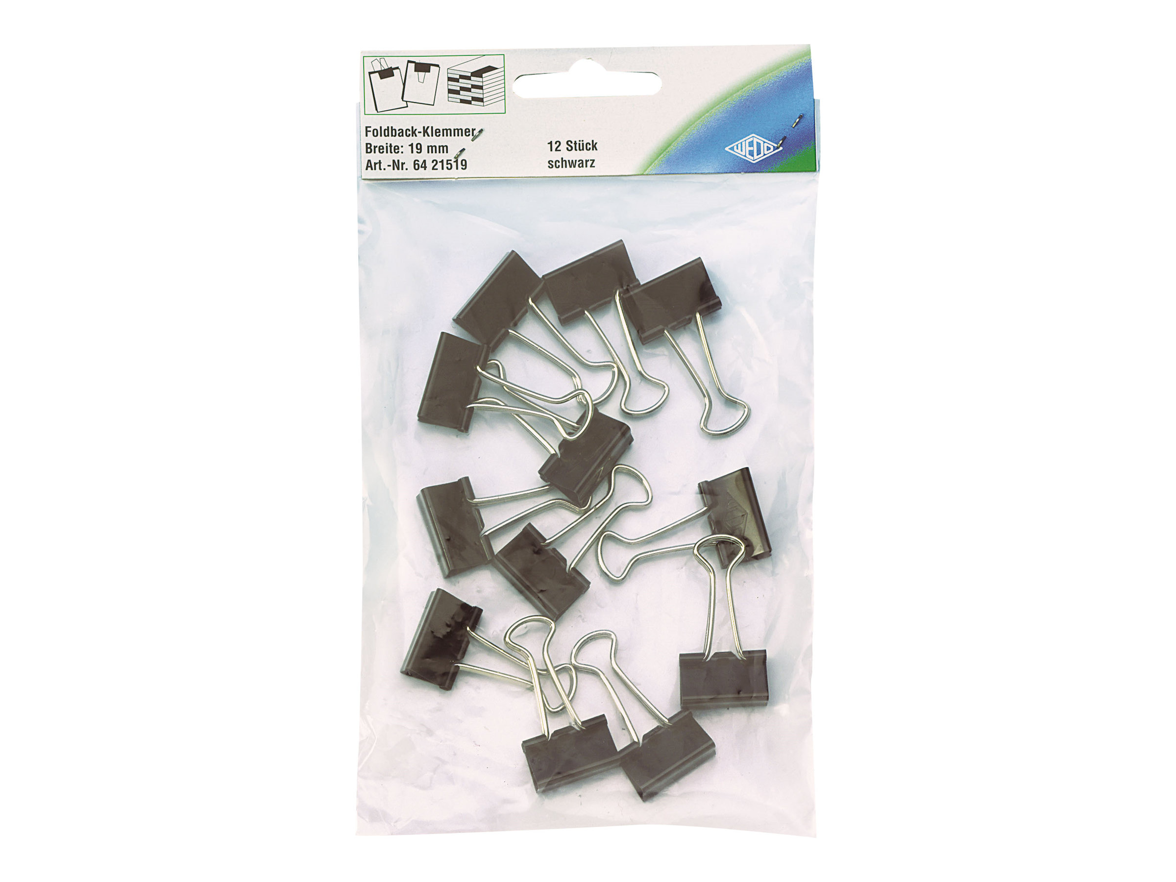 WEDO Classics - Foldback-Klammern - nickelbeschichtetSchwarz - Packung mit 12