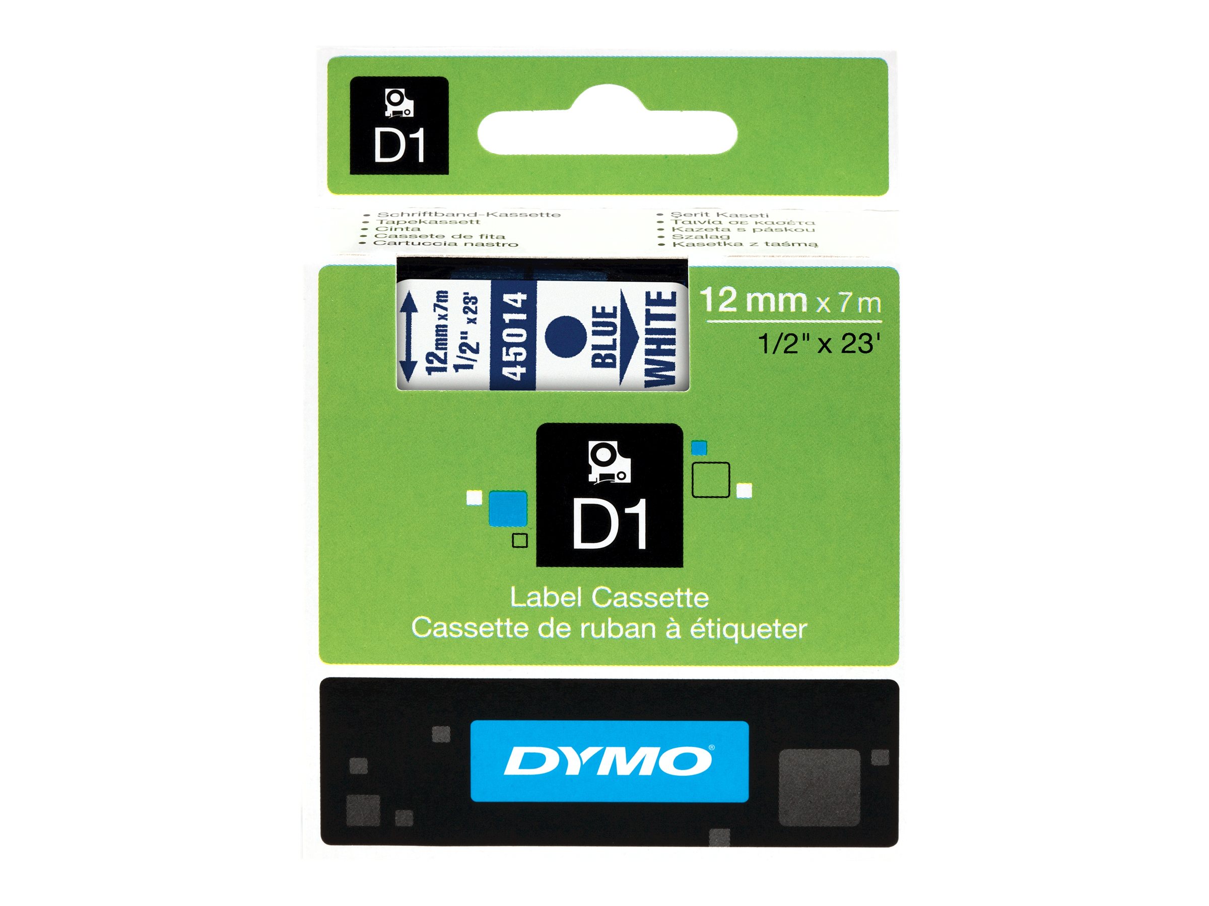 Dymo Original D1-Etikettenband | blau auf weiß | 12 mm x 7 m | selbstklebendes Schriftband | für LabelManager-Beschriftungsgerät, Blau auf weiss, Polyester, Belgien, -18 - 90 °C, DYMO, LabelManager, L