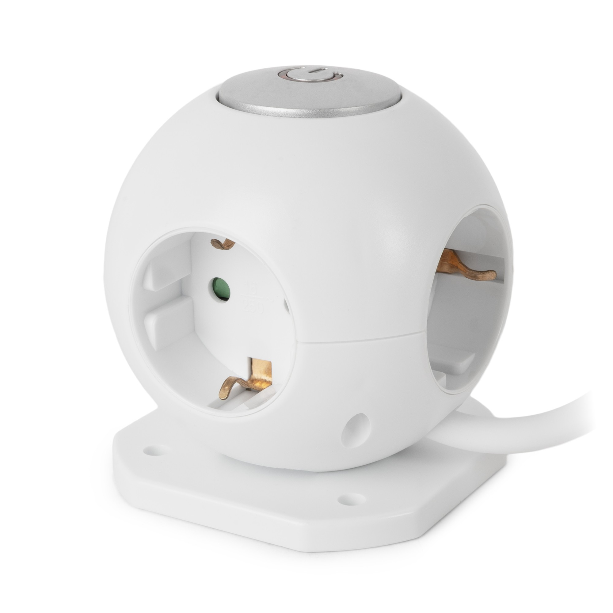 ENTAC Power Ball 3 Steckdosen, 2x2,1A USB-Anschluss mit Schalter 1,5m 3G1,5, 1,5 m, Drinnen, IP20, Kunststoff, Metall, Weiß, 3 AC-AusgängePower Ball 3 Steckdosen - 2x2,1A USB-Anschluss mit Schalter -