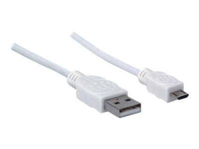 IC Intracom Manhattan USB-A to Micro-USB Cable, 1m, Male to Male, White, 480 Mbps (USB 2.0)Hi-Speed USB -  - Polybag - USB-Kabel - USB (M) zu Micro-USB Typ B (M) - USB 2.0 - 1 m - geformt - weiß