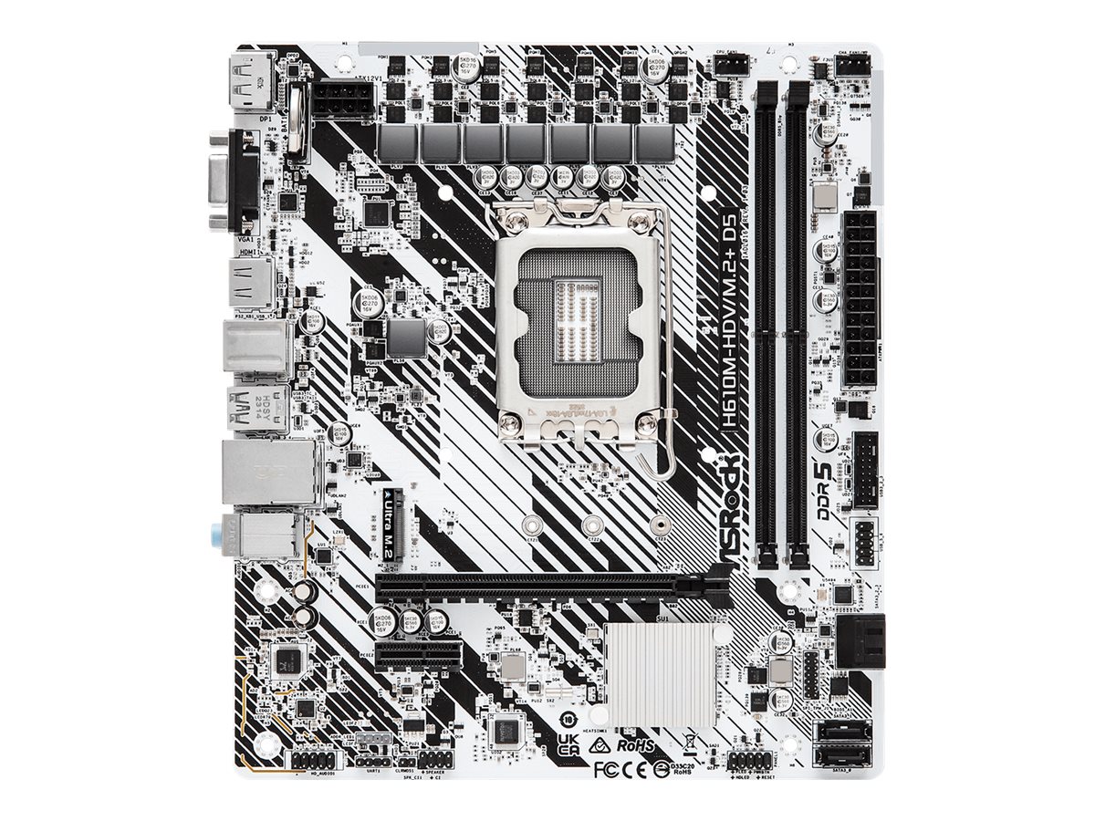ASRock H610M-HDV/M.2+ D5, Intel, LGA 1700, DDR5-SDRAM, 96 GB, DIMM, Zweikanalig96 GB - DDR5 - SDRAM - DIMM - SATA - Audio - Gigabit-LAN - HD-Audio - Lan - USB 3.2 - USB 3.0 - USB Typ C - USB 3.0 - USB