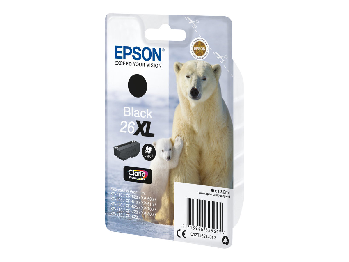 Epson 26XL - 12.2 ml - XL - Schwarz - originalBlisterverpackung - Tintenpatrone - für Expression Premium XP-510 - 520 - 600 - 605 - 610 - 615 - 620 - 625 - 700 - 710 - 720 - 800 - 810 - 820