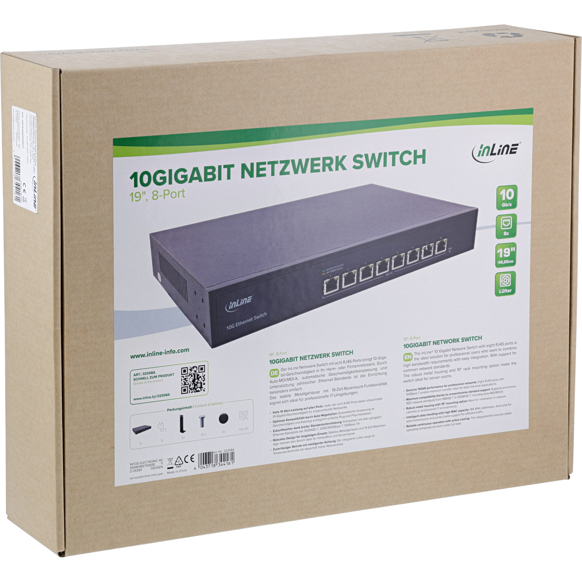 InLine Netzwerk Switch 8-Port - 10Gigabit Ethernet - 19" - Metall - LüfterNetzwerk Switch 8-Port - 10Gigabit Ethernet - 19" - Metall - Lüfter