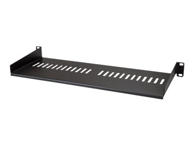 StarTech.com 1 HE Fachboden - Perforiertes Universal Rack Montage Regal für 19 Zoll Netzwerkschränke - Passiv Belüftet - Schwerlast - 20 kg Tragkraft - 18 cm Tiefe Ablage, Schwarz, Regalboden, Stahl,