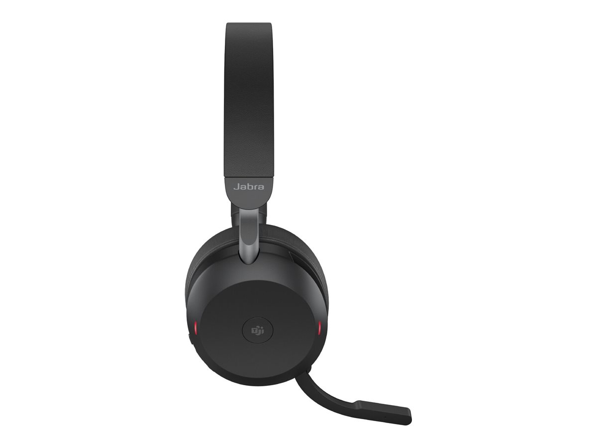 Jabra Evolve2 75 - Headset - On-Ear - Bluetoothkabellos - aktive Rauschunterdrückung - USB-A - Geräuschisolierung - Schwarz - mit Ladestation - Zertifiziert für Microsoft Teams