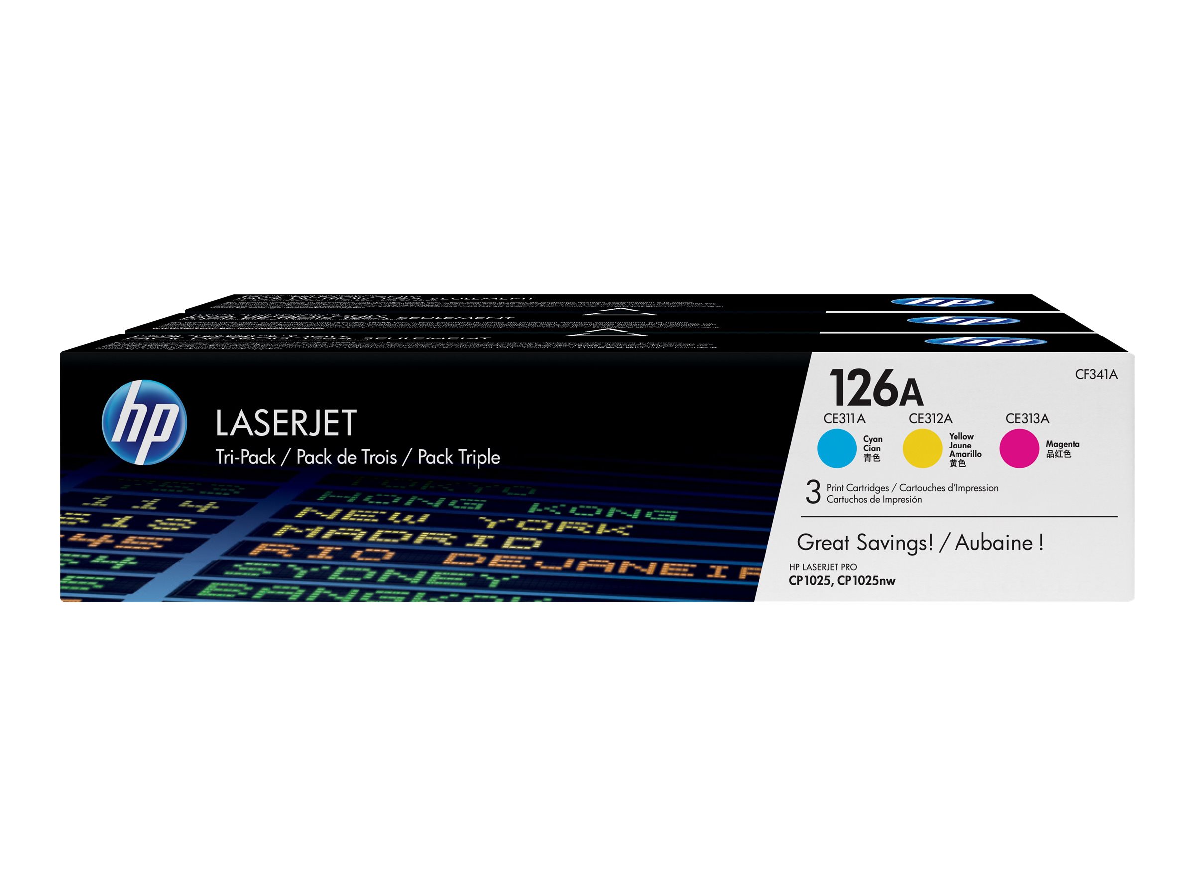 HP 126A - 3er-Pack - Gelb, Cyan, Magenta - original - LaserJet - Tonerpatrone (CF341A)für Color LaserJet Pro CP1025; LaserJet Pro MFP M175; TopShot LaserJet Pro M275