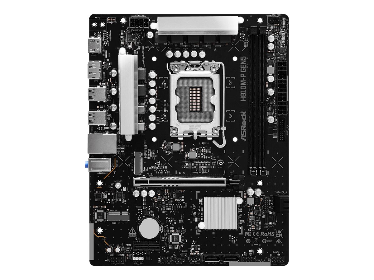 ASRock H810M-P Gen5 - Motherboard - micro ATX - LGA1851 Sockel - H810 Chipsatz - USB 3.2 Gen 1 - Gigabit LAN - Onboard-Grafik (CPU erforderlich)HD Audio (8-Kanal)