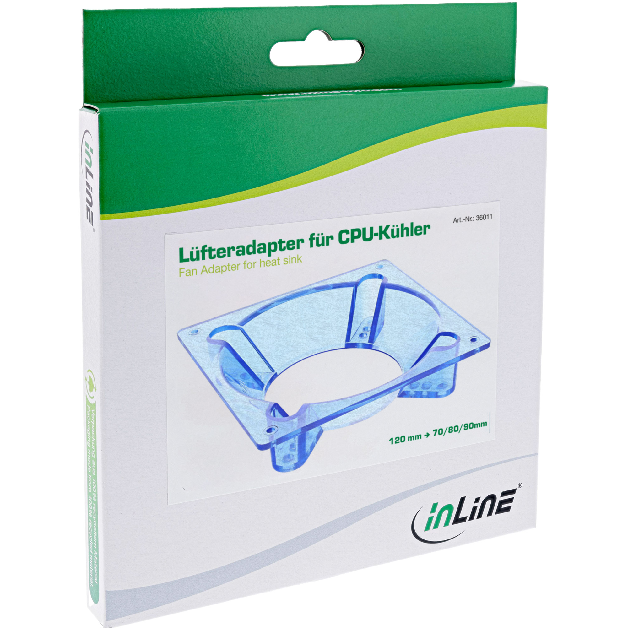 InLine Lüfteradapter - 120mm auf 70/80/90mm - für CPU-Kühler - Acryl)
