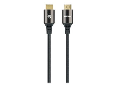 Manhattan HDMI Cable with Ethernet, 8K@60Hz (Ultra High Speed)1m (Braided) - Male to Male - Black - 4K@120Hz - Ultra HD 4k x 2k - Fully Shielded - Gold Plated Contacts -  - Polybag - Ultra High Speed
