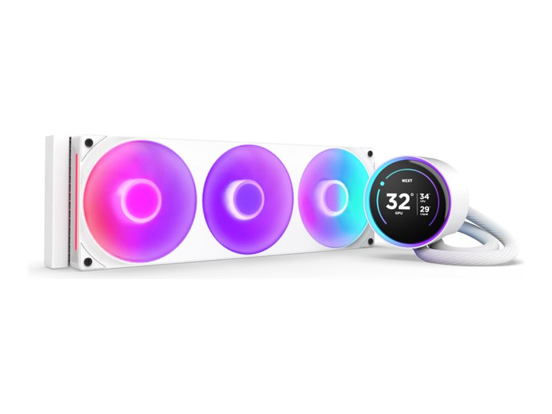 NZXT Kraken Elite 360 RGB - Prozessor-Flüssigkeitskühlsystem - mit LCD-Display - Kühlergröße: 360 mm - (für: LGA1851, LGA1700, LGA1200, LGA115x Socket, AM4, AM5)Kupfer - 120 mm - Mattes Weiß