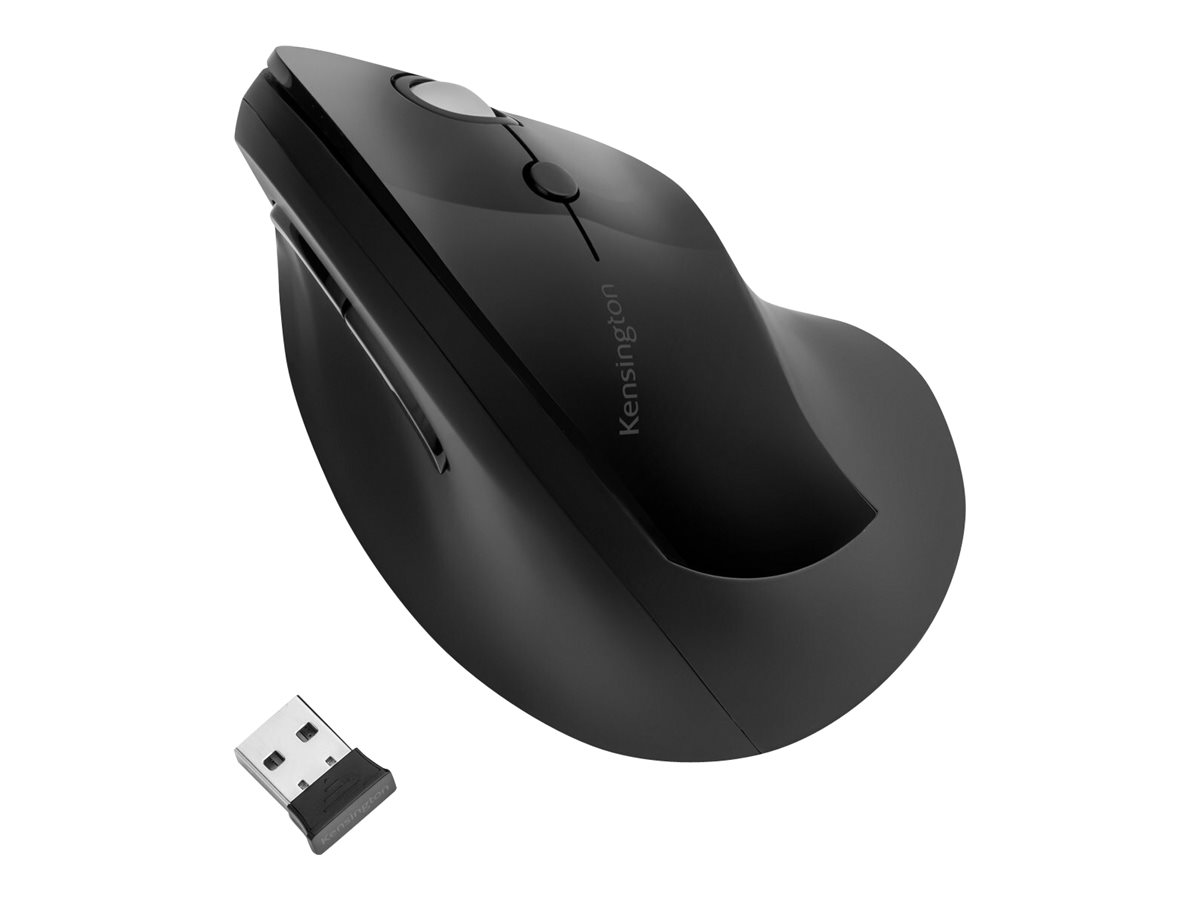 Kensington Pro Fit Ergo Vertical Wireless Mouse - Vertikale Maus - ergonomisch - Für Rechtshänder - 6 Tasten - kabellos - 2.4 GHz - kabelloser Empfänger (USB)Schwarz