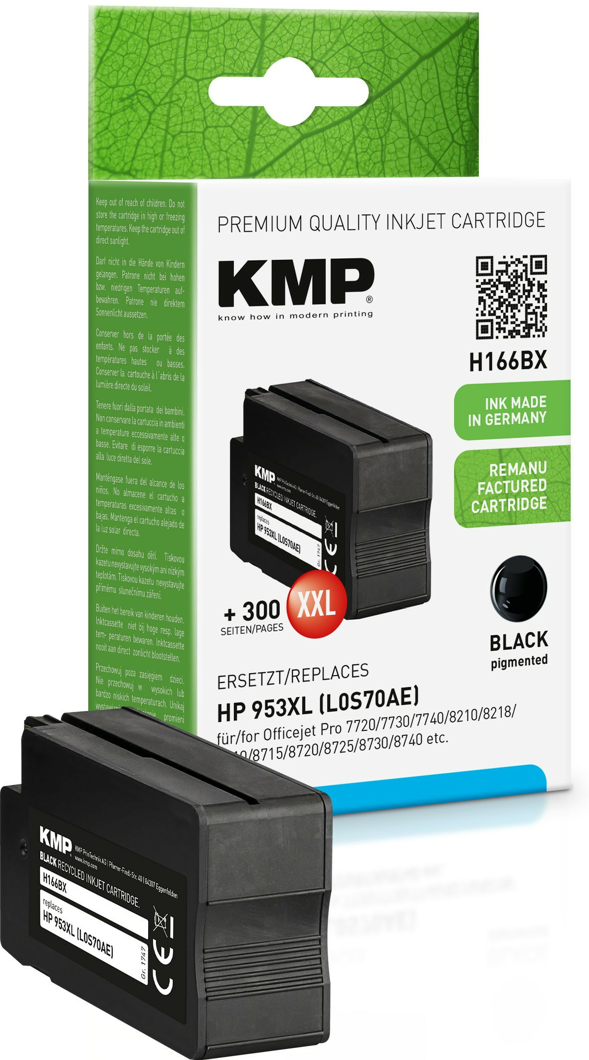 KMP H166BX - 55 ml - Hohe Ergiebigkeit - Schwarz - kompatibel - Tintenpatrone (Alternative zu: HP 953XL, HP L0S70AE)für HP Officejet Pro 7740 - 8210 - 8216 - 8218 - 8710 - 8720 - 8730 - 8740