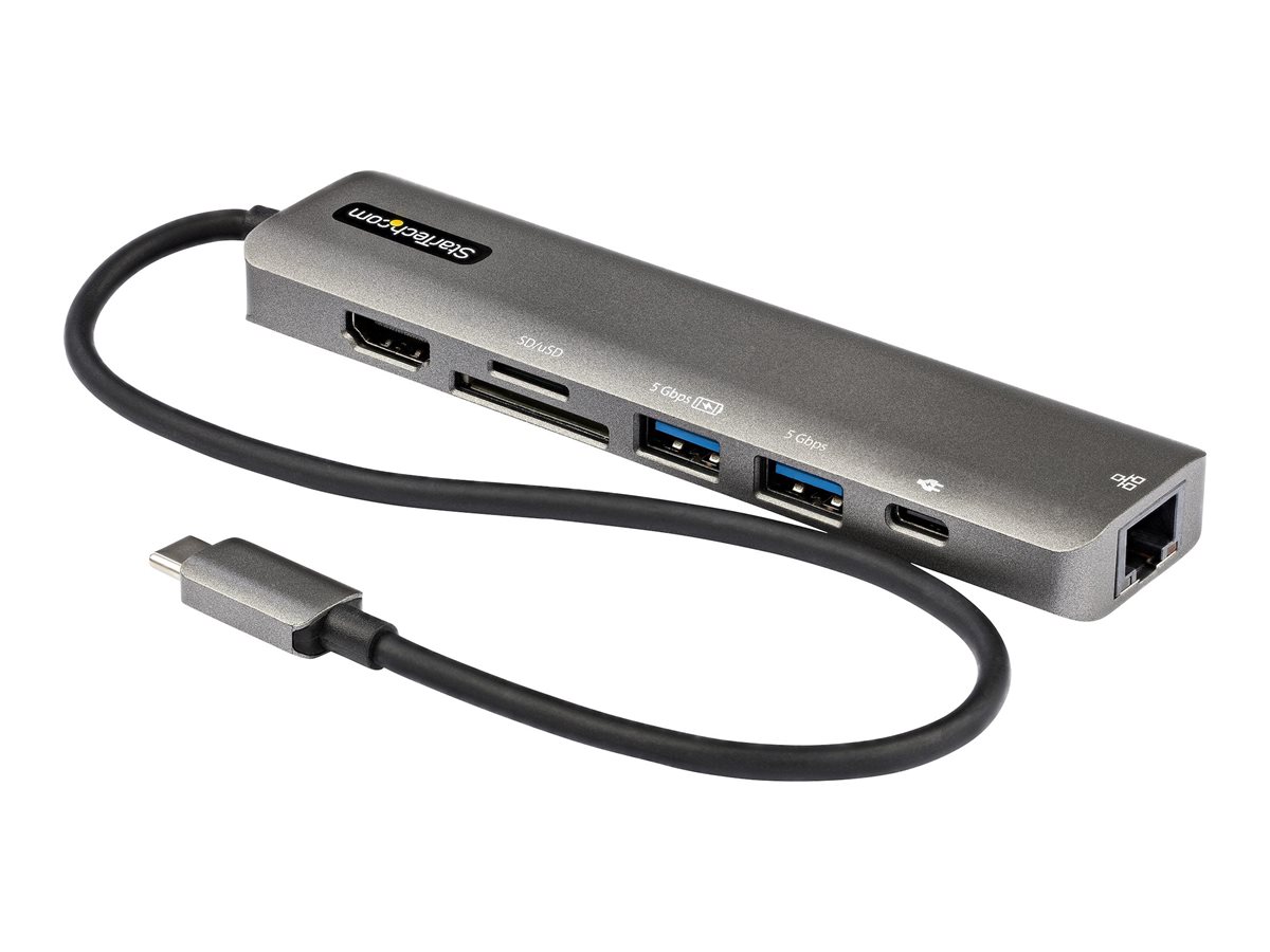 StarTech.com USB-C Multiport Adapter - USB-C auf 4K 60Hz HDMI 2.0, 100W Power Delivery Pass-through, SD/MicroSD, 2 Port USB 3.0 Hub, GbE - USB-C Mini Dock - 30cm langes Kabel (DKT30CHSDPD1)Dockingstat
