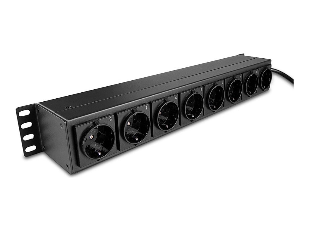 Lindy Steckdosenleiste (Rack - einbaufähig) - Schuko-Steckdosen, horizontal, mit Schalter - Wechselstrom 250 V - 3500 Watt - Eingabe, Eingang CEE 7/4 - Ausgangsanschlüsse: 8 (power CEE 7/3)1.5U - 48.3