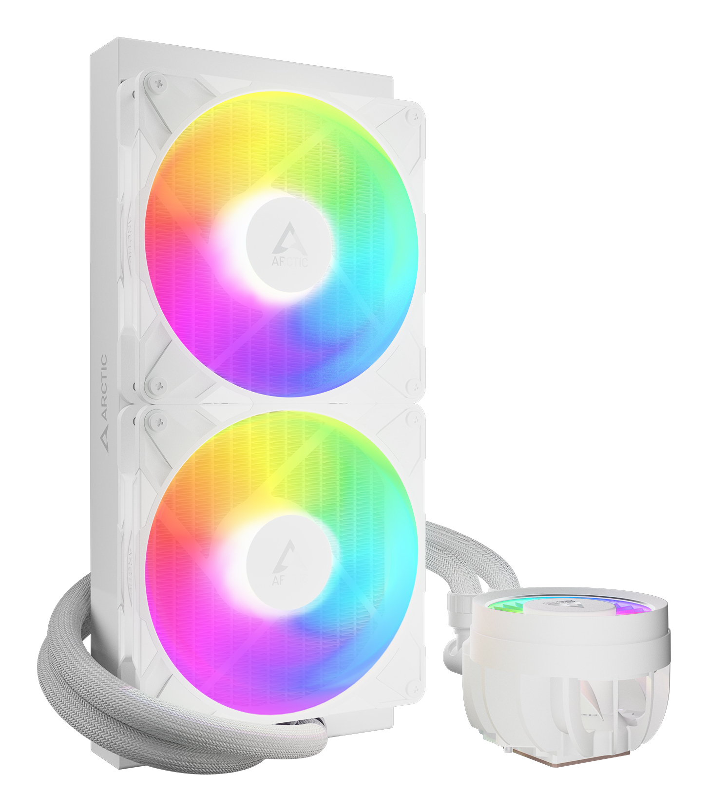 Arctic Liquid Freezer III Pro 280 A-RGB - Prozessor-Flüssigkeitskühlsystem - Kühlergröße: 280 mm - (für: AM5, AM4, LGA1700, LGA1851)Kupfersockel mit Skiving-Kühlfinnen - 140 mm - weiß