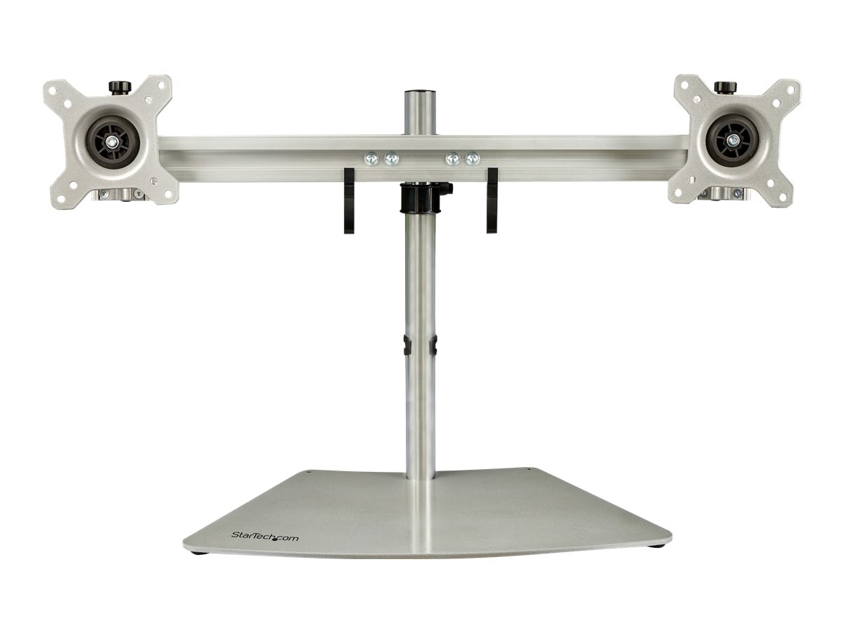 StarTech.com Doppelmonitorhalterung - Ergonomische, freistehende Doppelmonitor-Tischhalterung für zwei 24" Bildschirme(je 8kg) mit VESA-Montage - Synchronisierte Höhenverstellung - Silber (ARMDUOSS)Au