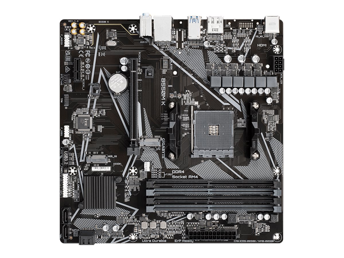 Gigabyte B550M K - 1.0 - Motherboard - micro ATX - Socket AM4 - AMD B550 Chipsatz - USB 3.2 Gen 1 - Gigabit LAN - Onboard-Grafik (CPU erforderlich)HD Audio (8-Kanal)
