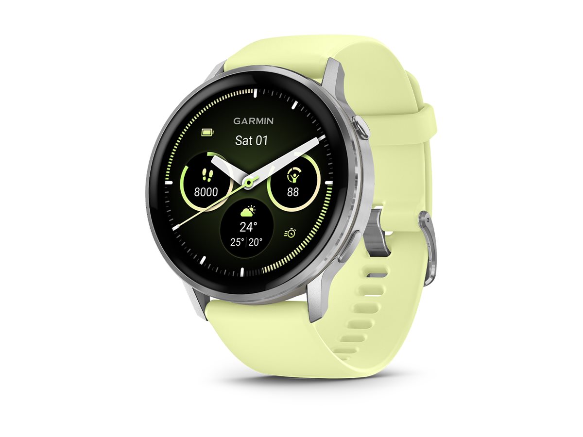 Garmin Venu 4 - 45 mm - silber - intelligente Uhr mit Band - Silikon - Zitronen - Handgelenkgröße: 135-200 mm - Anzeige 3.53 cm (1.4")8 GB - Bluetooth - ANT+ - Wi-Fi - 38 g