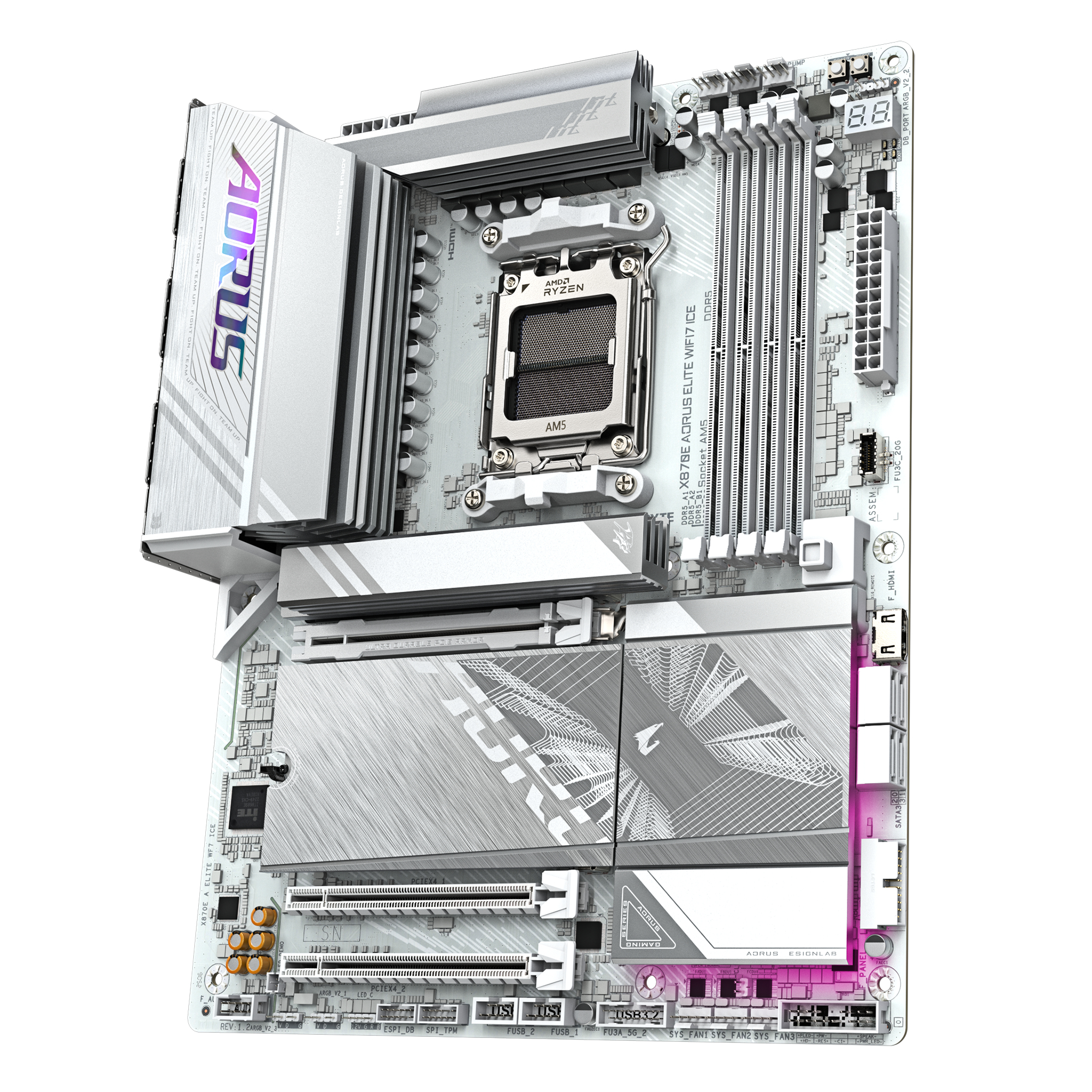 Gigabyte AORUS X870E ELITE WIFI7 ICE - Motherboard - ATX - Socket AM5 - AMD X870E Chipsatz - USB4, USB-C 3.2 Gen 2x2, USB 3.2 Gen 1, USB 3.2 Gen 2 - 2.5 Gigabit LAN, Bluetooth, Wi-Fi 7 - Onboard-Grafi