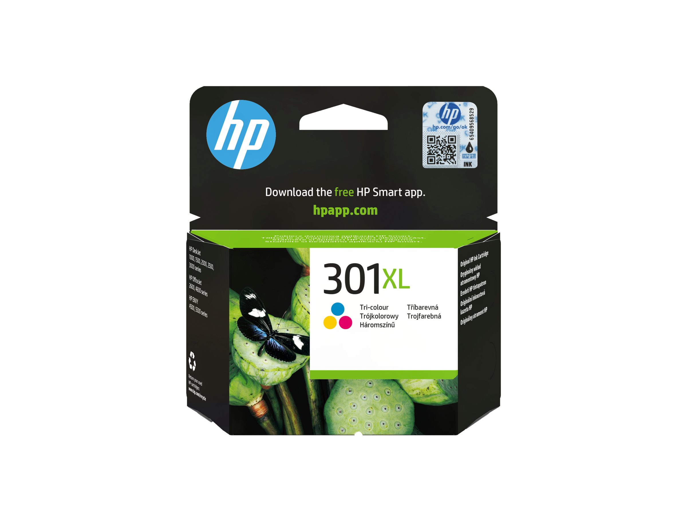 HP 301XL Cyan/Magenta/Gelb Original Druckerpatrone mit hoher Reichweite, Hohe (XL-) Ausbeute, Cyan, Magenta, Gelb, Tinte auf Farbstoffbasis, 6 ml, 1 Stück(e), 300 Seiten301XL Cyan/Magenta/Gelb Origina