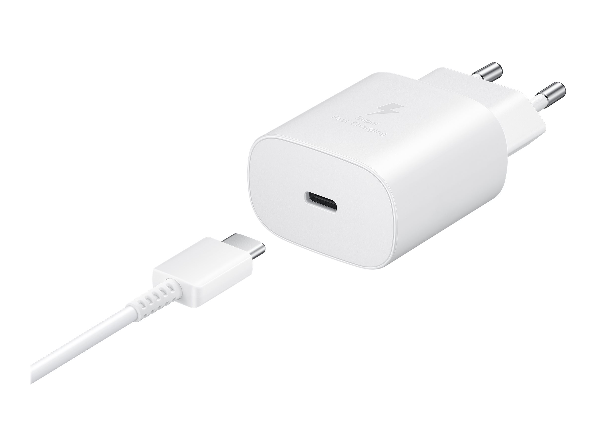 Samsung Fast Charging Wall Charger EP-TA800 - Netzteil - 25 Watt - 3 A - Ultra Fast Charge (USB-C)auf Kabel: USB-C - weiß - für Galaxy A20 - A50 - A70 - A8s - M30 - M40 - Note10 - S20 - S20 5G - S20+