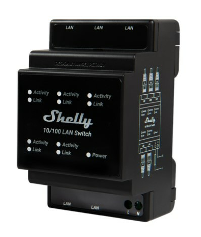 Shelly LAN Switch, Intelligenter Schalter, Kunststoff, Schwarz, DIN-Schiene, LED, 110 - 240 VEthernet - RJ-45