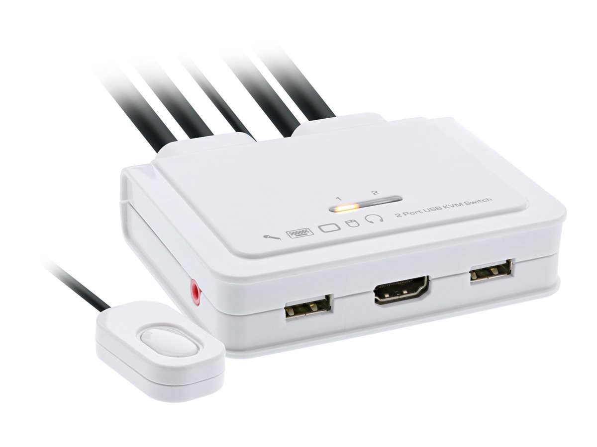 InLine KVM Switch - 2-fach - USB-C + HDMI zu HDMI - 4K - mit Audio - integr. KabelKVM/Audio/USB - 1 lokaler Benutzer - Desktop