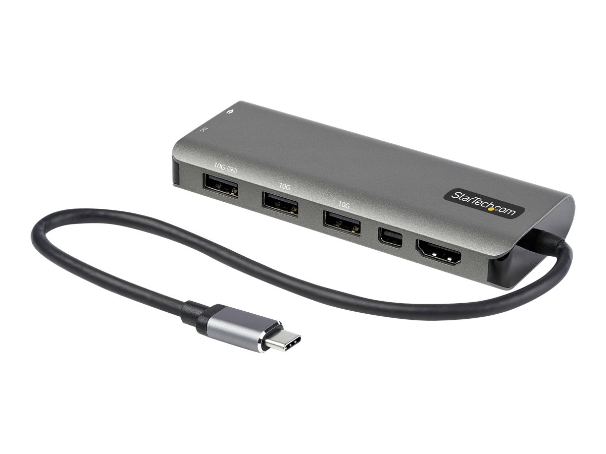 StarTech.com USB-C Multiport Adapter - USB-C auf HDMI oder Mini DisplayPort 4K 60Hz, 100W Power Delivery Pass-Through, 4-Port 10 Gbit/s USB Hub - USB Typ-C Mini Dock - 30cm Kabel (DKT31CMDPHPD)Docking