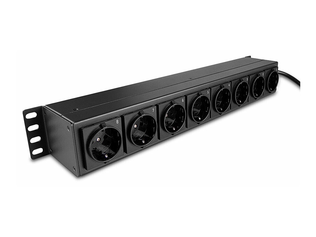 Lindy Steckdosenleiste (Rack - einbaufähig) - Schuko-Steckdosen, horizontal, mit Schalter - Wechselstrom 250 V - 3500 Watt - Eingabe, Eingang CEE 7/4 - Ausgangsanschlüsse: 8 (power CEE 7/3)1.5U - 48.3