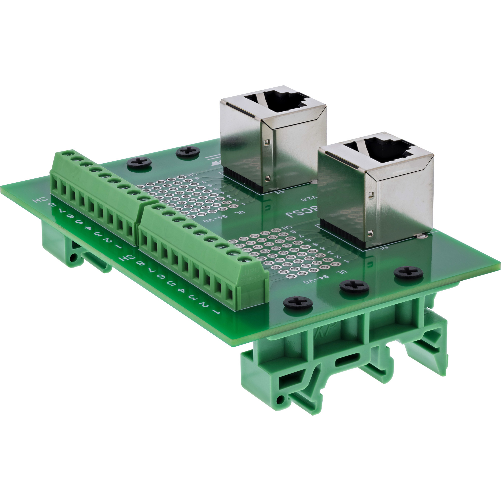 InLine Terminalblock - 2x RJ45 Buchse - nach oben - für HutschieneEthernet