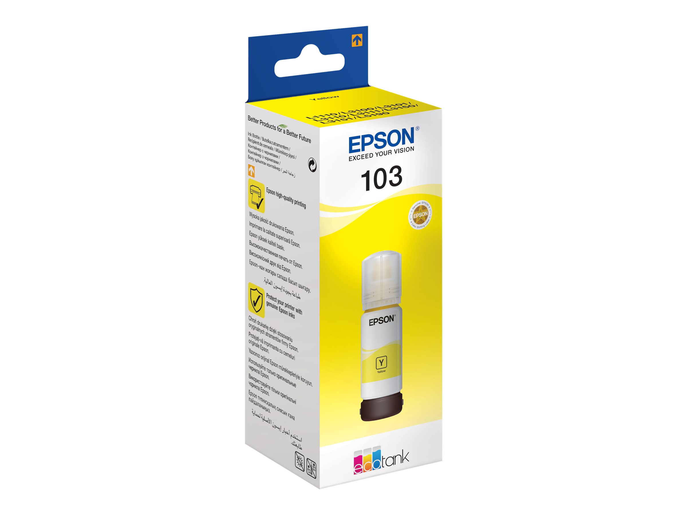 Epson 103 - 65 ml - Gelb - original - Nachfülltintefür Epson L1210 - L3210 - L3211 - L3250 - L3251 - L3256 - L3260 - L3266; EcoTank L11050 - L1250 - L5396