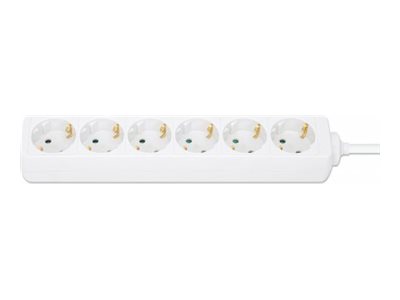 Manhattan Power Distribution Unit EU (2-pin), x6 gang/output, 2m cable, 16A, White, Extension Lead, PDU, Power Strip,  - Steckdosenleiste - AC 220-250 V - 3680 Watt - Eingabe, Eingang Typ F - Ausgangs