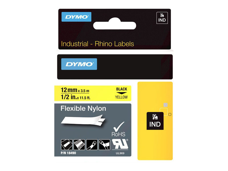 Dymo Nylon - Schwarz auf Gelb - Roll (1.2 cm x 3.5 m) 1 Kassette(n) Flexitapefür Rhino 4200 - 6000 - 6000 Hard Case Kit; RhinoPRO 1000 - 3000 - 5000