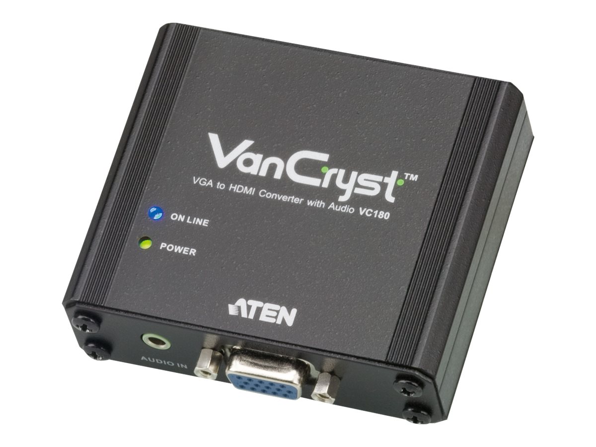 ATEN AT-VC180, Schwarz, Metall, 1920 x 1080 Pixel, 1080p, VGA (D-Sub), HDMIVGA - HDMI - 165MHz - 1080p - DC 5.3V - 3.2W - 150g