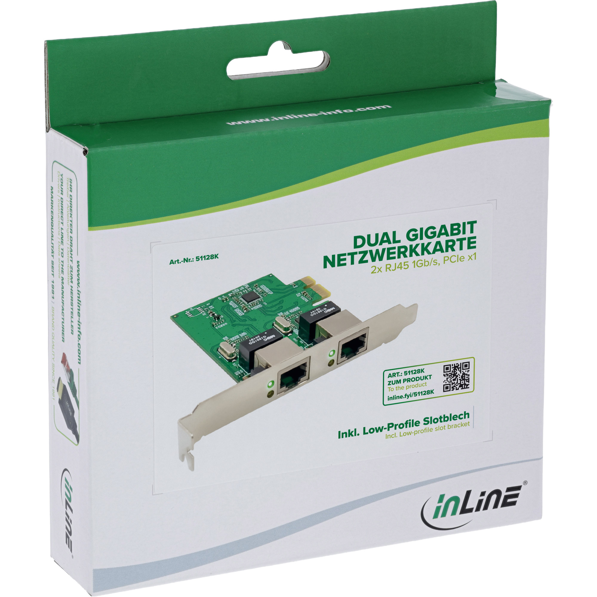 InLine Dual Gigabit Netzwerkkarte - 2x RJ45 1Gb/s - PCIe x1 - inkl. LP SlotblechDual Gigabit Netzwerkkarte - 2x RJ45 1Gb/s - PCIe x1 - inkl. LP Slotblech