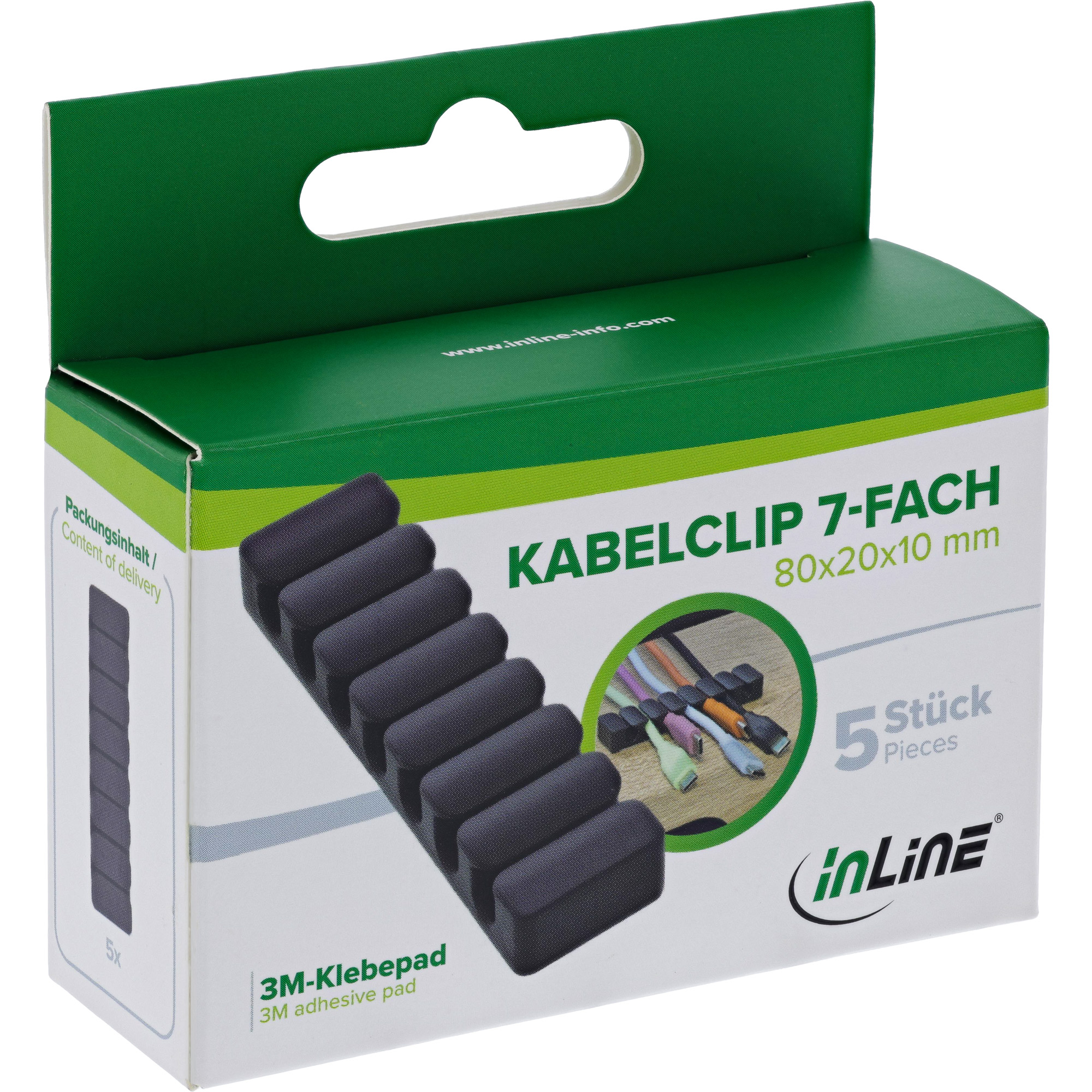 InLine 5er Pack Kabelclip - 7-fach - selbstklebend - schwarz5er Pack InLine Kabelclip - 7-fach - selbstklebend - schwarz