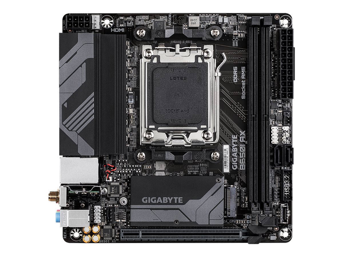 Gigabyte B650I AX - 1.0 - Motherboard - Mini-ITX - Socket AM5 - AMD B650 Chipsatz - USB 3.2 Gen 1, USB-C 3.2 Gen 1, USB 3.2 Gen 2 - 2.5 Gigabit LAN, Wi-Fi 6E, Bluetooth - Onboard-Grafik (CPU erforderl