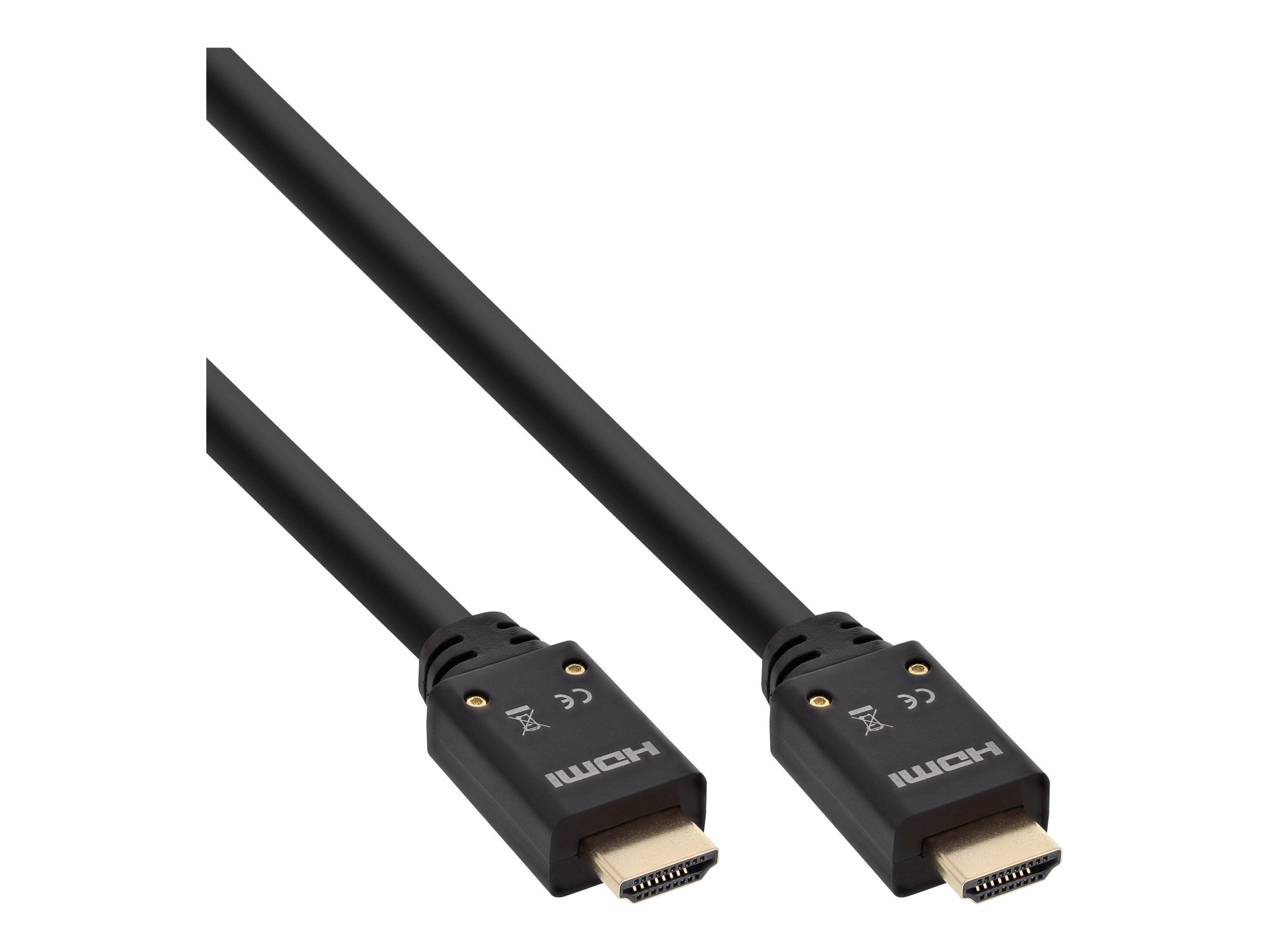 InLine HDMI Aktiv-Kabel - HDMI-High Speed mit Ethernet - 4K2K - ST/ST - 15mHDMI Stecker zu HDMI Stecker - 15 m - Dreifachisolierung - Schwarz - geformt - 4K Unterstützung - aktiv
