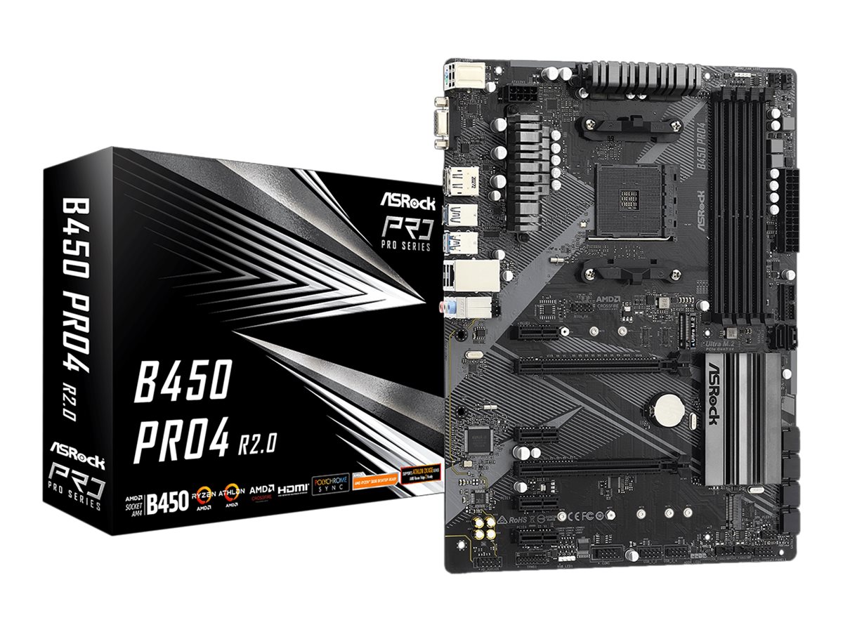 ASRock B450 Pro4 R2.0 - Motherboard - ATX - Socket AM4 - AMD B450 Chipsatz - USB 3.2 Gen 1, USB-C Gen2, USB 3.2 Gen 2 - Gigabit LAN - Onboard-Grafik (CPU erforderlich)