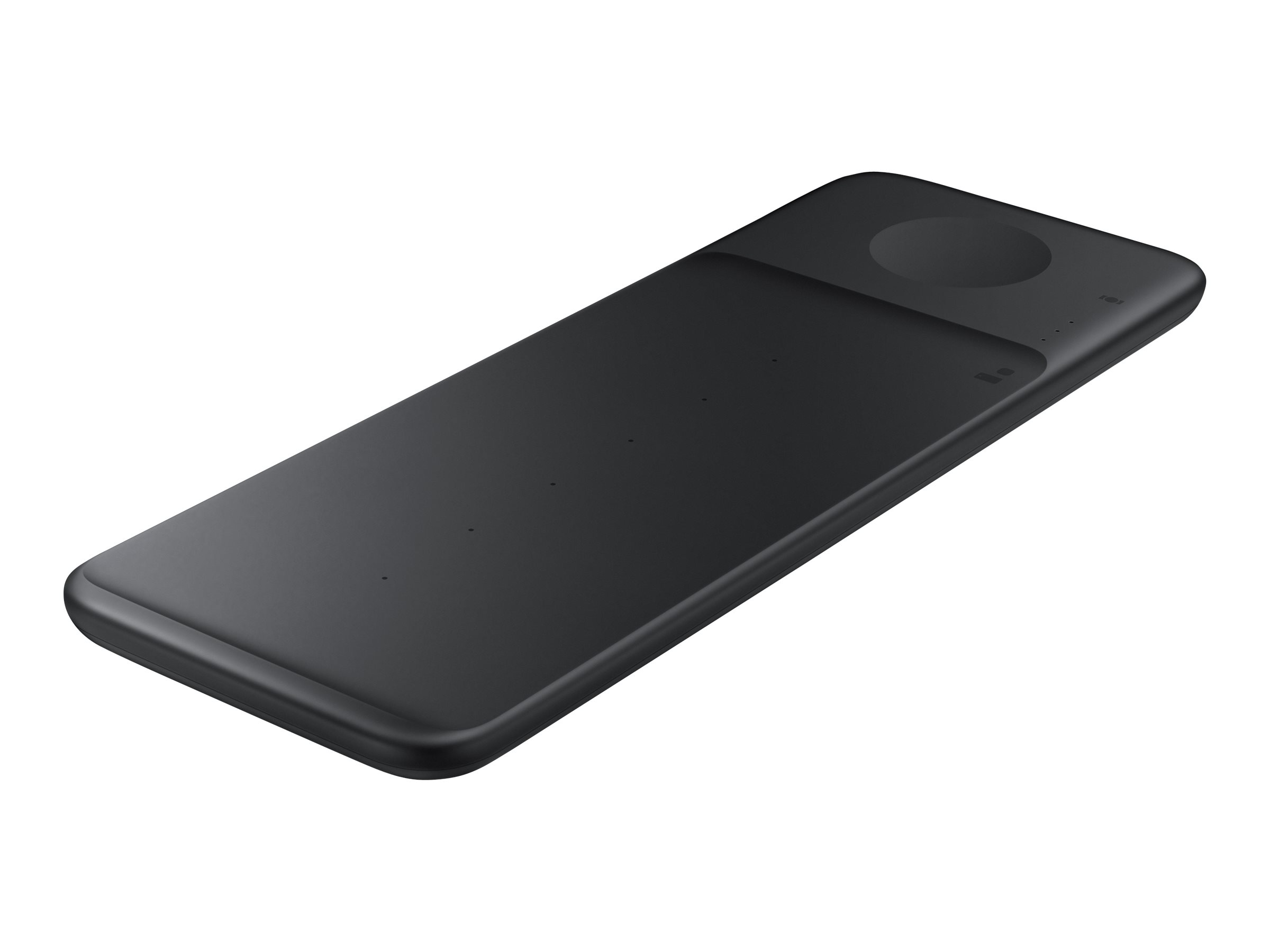 Samsung Wireless Charger Trio EP-P6300 - InduktiveLadematte + AC-Netzteil - Fast Charge - Schwarz - für Galaxy Buds Live - Note20 - S20 - S20 5G - Watch 3 - Z Flip 5G - Z Flip4 - Z Fold2 5G - Z Fold4