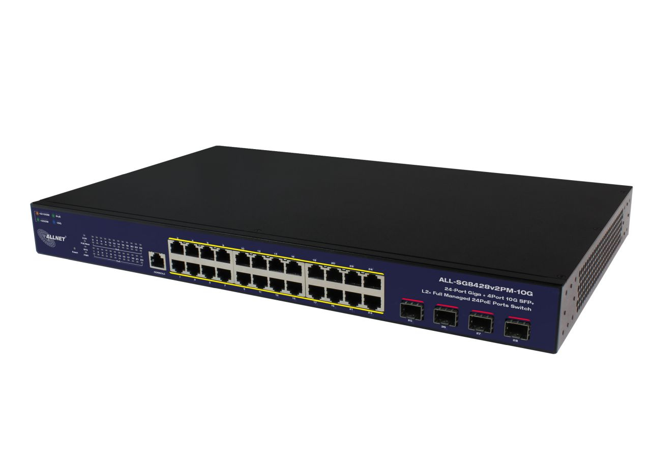 ALLNET 213130, Managed, L2, Gigabit Ethernet (10/100/1000), Vollduplex, Power over Ethernet (PoE), Rack-Einbau24x 1Gbps RJ-45 - 4x 10Gbps SFP+ - 10/100/1000Base-T/TX - RTL9301-CG+RTL8218Dx3 - 1GB DDR