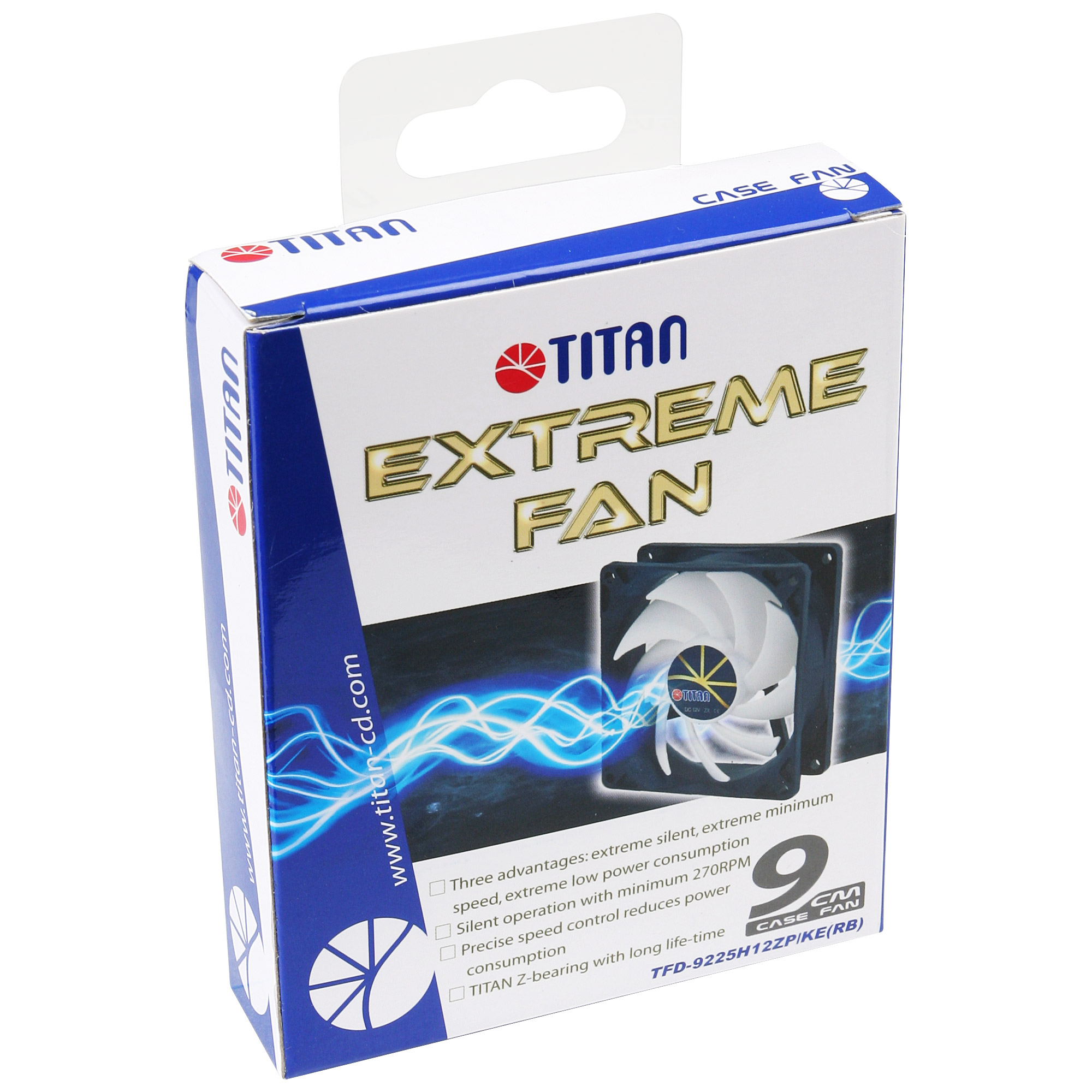 TITAN TFD-9225H12ZP/KE(RB), Ventilator, 9,2 cm, 270 RPM, 2700 RPM, Schwarz, WeißTFD-9225H12ZP/KE(RB) - 92 x 92 x 25 mm - 12 VDC - 2.88 W - 270 ~ 2700 RPM -