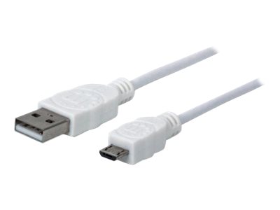 IC Intracom Manhattan USB-A to Micro-USB Cable, 1m, Male to Male, White, 480 Mbps (USB 2.0)Hi-Speed USB -  - Polybag - USB-Kabel - USB (M) zu Micro-USB Typ B (M) - USB 2.0 - 1 m - geformt - weiß