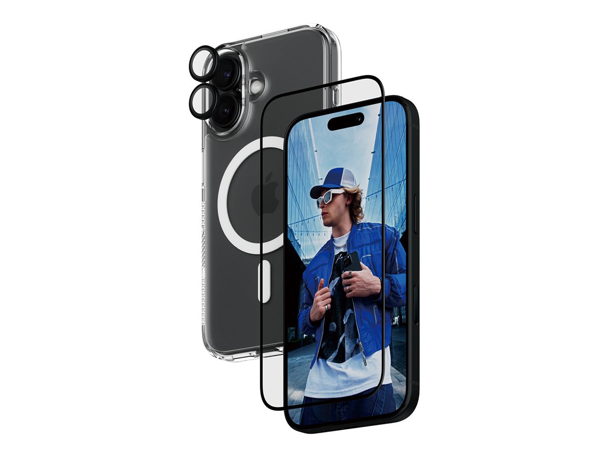 PanzerGlass 3-in-1 Schutzpacket - hintere Abdeckung für Mobiltelefon - ultraweite Passform mit EasyAligner - kompatibel mit MagSafe - recycelter Kunststoff, Polyethylenterephthalat (PET)mit Bildschirm